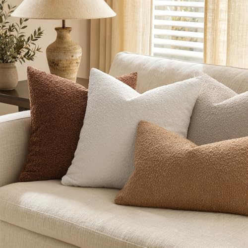MIULEE 16x16 Inch Decorative Pillow Covers for Couch Bed Set of 2 Textured Boucle Neutral Throw Pillow Covers Cream White Accent Solid Pillowcases Sofa Living Room Home Decor - color: White, size: 16" x 16" (Pack of 2)
