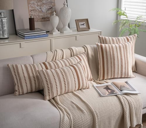 Cethom Brown Boho Lumbar Pillow Covers 14x36 Long, Stripe Textured Decorative Couch Pillow Cases for Bed, Sofa, Living Room, Bedroom, Farmhouse Home Accent Cushion Covers, Pack of 1 - color: Brown, size: 36" x 14" (Pack of 1)
