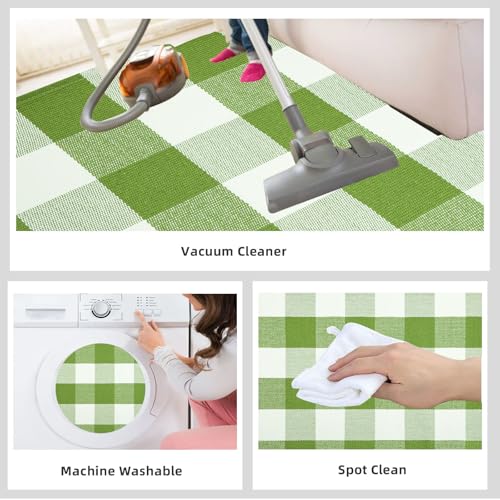 Green and White Front Door Mat 24"x35",Buffalo Plaid Front Porch Rug Cotton Woven Machine Washable Reversible Farmhouse Layered Doormat for Patio,Entryway,Bedroom,Bathroom - color: Green White, size: 2' x 2'11" (Rectangular)