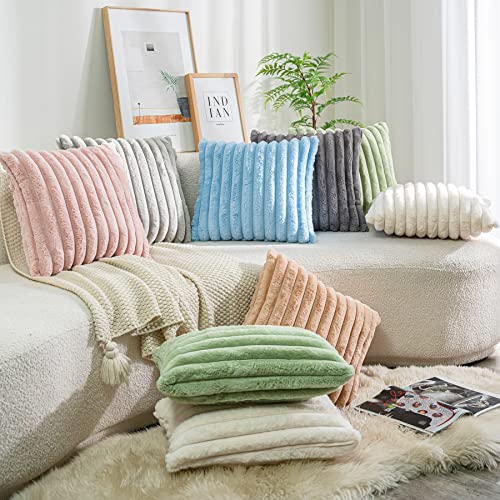 DEELAND Pack of 2,Double-Sided Faux Fur Plush Decorative Throw Pillow Covers Fuzzy Striped Soft Pillowcase Cushion Covers for Sofa Couch Bedroom - color: Cream White, size: 26" x 26" (Pack of 2)