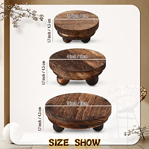 Amyhill 3 Pcs 5/4/3 Inch Mini Wooden Risers for Decor Small Round Pedestal Stand, Brown Farmhouse Wood Riser with Ball Feet for Tiered Tray, Candles, Plants, Home Kitchen Decor - color: Brown, size: 5/4/3 Inch