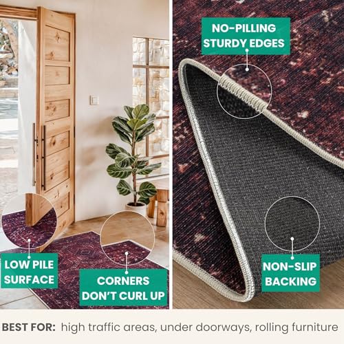 Bloom Rugs Washable Non-Slip 2' x 3' Rug - Dark Red Traditional Bordered Area Rug for Living Room, Bedroom, Dining Room, and Kitchen - Exact Size: 2' x 3' - color: Dark Red, size: 2' x 3' (Rectangular)