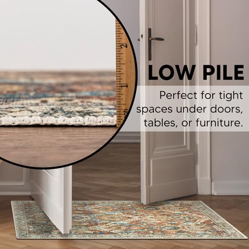 Keen Home Design 2x3 Rug - Machine Washable Entry Rug with Non-Slip Backing, Ideal for Enteryway, Kitchen, Bathroom, Laundry Room - Vintage, Easy Clean, Durable, Low Pile Rug - (2' x 3') - color: Blue / Earth Brown, size: 2' x 3' (Rectangular)