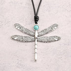Leather Necklace for Women Long Boho Pendant Hippie Choker Necklace Bohemian Layered Leather Rope Wooden Jewelry Gifts - style: Dragonfly Necklace Silver