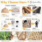 Brown Rattan Light Fixture 15ft Plug In Pendant Light Woven Pendant Light Boho Chandelier Wicker Pendant Light Boho Pendant Light Plug In for Dining Room Kitchen Island Bedroom(Bulb Incl.) - color: 12.2" Natural Plug In