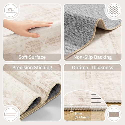 Soalmost Area Rugs 5x7 for Living Room, Floral Washable Rugs for Dining Room, Bedroom, Kitchen, Vintage Non-Slip Thin Area Rug Beige Ivory - color: Beige/Ivory, size: 5' x 7' (Rectangular)