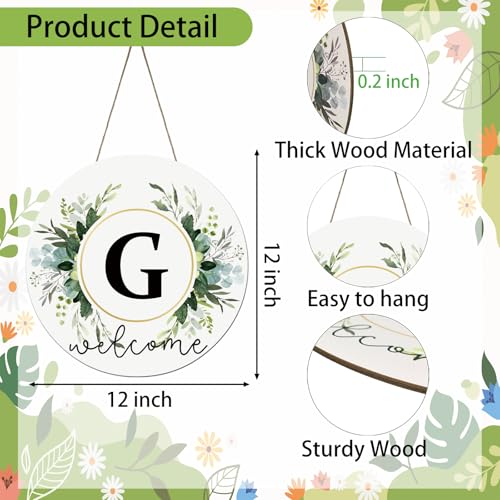 Monogram Letter G Wreaths for Front Door Wreath Wooden Welcome Sign for Front Door Decor Floral Family Last Name Initial House Warming Spring Summer Porch Rustic Wall Home Kitchen Boho Decorations - color: Letter G