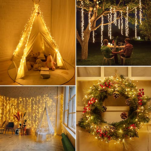 Fairy Lights Plug in, 10Feet 200LED Cluster String Lights, Copper Wire Waterproof Starry Firecracker Lights for Ceiling Bedroom Wreath Window Wedding Christmas Tree Decorations, Warm White, 2 Pack - color: Warm White, size: 2 Pack(200LED)