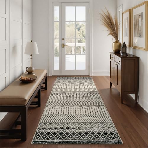 Moroccan Rug Runners for Hallways, 2x5 Ultra Soft Non-Slip Washable Rugs for Bedroom, Low Pile Distressed Black Rug Carpet Runner for Entryway Kitchen Bedroom Laundry Room - color: Black, size: 2' x 5' (Runner)