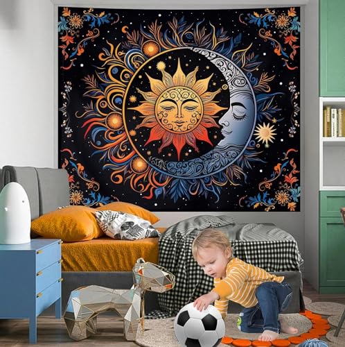 Apdidl Hippie Sun and Moon Tapestry Wall Hanging for Bedroom Aesthetic, Boho Bohemian Hippy Mystic Floral Tapestries, Mandala Floral Backdrop Decor for Living Room Dorm (51"X60") - color: Boho Sun Tapestry, size: 60"L x 51"W