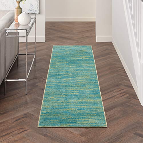 Nourison Home Nourison Essentials Blue Green 2'2" x 10' Area Rug - Easy Clean, Non Shedding, Bed Room, Living Room, Dining Room, Kitchen (10' Runner) - color: Blue Green, size: 2'2" x 10' (Runner)