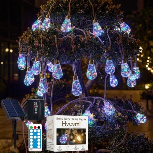 Boho Fairy String Lights Outdoor Backyard Solar String Lights LED for Garden Patio Porch Decor USB Waterproof Shatterproof Bulbs 8 Modes Edison Night Lamp Party Gift(17ft 20Lights,Colorful Remote) - color: 17ft 20Lights, size: Colorful Remote