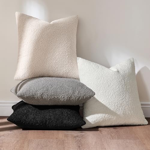 MIULEE Pack of 4 Decorative Textured Boucle Throw Pillow Covers 20x20 Inch Black White Accent Solid Pillow Cases Soft Couch Cushion Covers Modern Farmhouse Boho Chair Sofa Bed Livingroom Home Decor - color: Black White, size: 20" x 20" (Pack of 4)