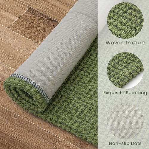 EARTHALL Woven Area Rug 2x3 Ft Washable Rugs for Entryway Braided Non Slip Throw Rugs Door Mat Indoor Outdoor Entrance Small Cotton Woven Carpet for Kitchen Foyer Front Door, Green - color: Green, size: 2' x 3' (Rectangular)