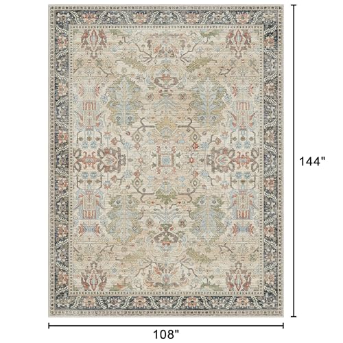 Bavni Area Rugs 9x12 Living Room Clearance Washable Large Carpet for Bedroom Non-Slip, Ultra Thin Low Pile Modern Printed Decorative Rug for Dinning Room Office, Ivory/Teal - color: Ivory/Teal, size: 9' x 12' (Rectangular)