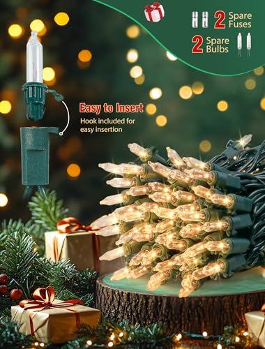 Hopolon 50 Count Clear Christmas Lights 13 Feet Incandescent String Lights Green Wire Mini Christmas Tree Light for Indoor Outdoor Garland Birthday Wedding Festival Decoration, Warm White - color: Clear,Green Wire, size: 1PACK, 50 count