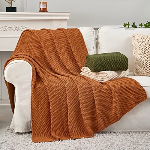Longhui bedding 100% Cotton Knitted Throw Blanket – Burnt Orange, Soft & Cozy, Machine Washable, 51"x63" – Perfect for Living Room, Couch, Sofa, Bed or Travel - color: Burnt Orange, size: 51" x 63", Standard