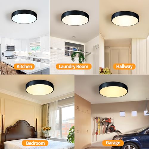 Black Flush Mount Ceiling Light 12 inch LED Dimmable Ceiling Lamp 24W 5CCT(2700K-5000K) Modern Close to Ceiling Light Fixture for Bedroom Foyer Kitchen Entryway Closet Hallway - color: Black