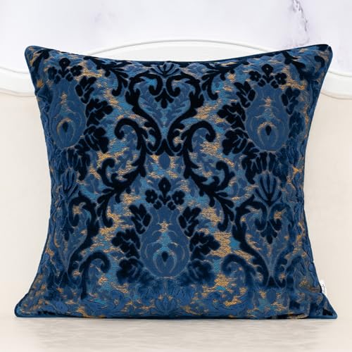 Alerfa Boho Blue Floral Throw Pillow Cover 20x20 Inch Cut Velvet Sqaure Luxury Embroidered Decorative Pillow Cover for Couch Living Room Bedroom - color: Blue, size: 20" x 20" (Pack of 1)