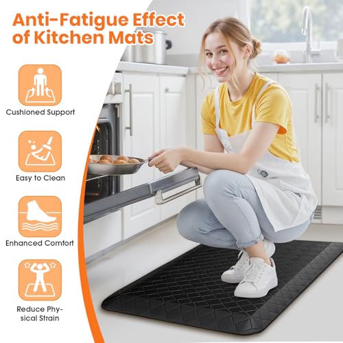 4/5 Inch Extra Thick Kitchen Mats for Floor,Non Slip Anti Fatigue Kitchen Rugs,Waterproof Stain Resistant Sink Mat,Cushioned Standing and Comfort Mats for Office (17"x24" Black) - color: Black, size: 24"L x 17"W x 0.8"Th