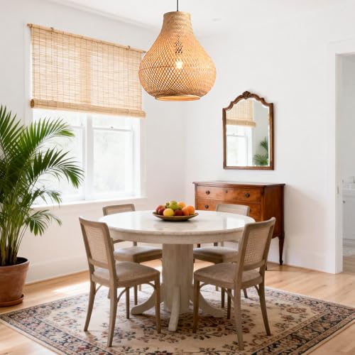 Farmhouse Pendant Light, 15" Hand-Woven Rattan Chandelier, Boho Natural Woven Ceiling Light for Kitchen Island Dining Room Bedroom, Rustic Hanging Light Fixture with Adjustable Cord, E26 Base - color: D3055