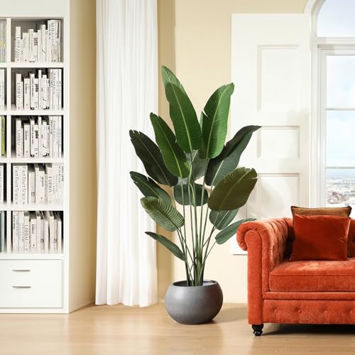 Ferrgoal 6Ft Artificial Bird of Paradise Plant with 13 Trunks, Potted Faux Tropical Palm Tree with Seagrass Basket for Indoor & Outdoor Home Office Décor - size: 6ft