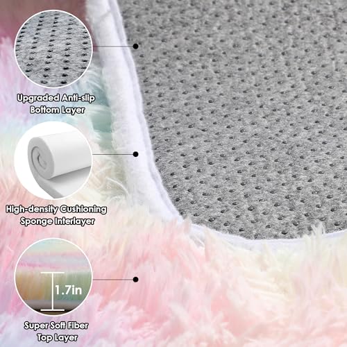 ONASAR Colorful Rainbow Runner Rugs for Bedroom Living Room, Fluffy 2x6 Bedside Hallway Area Rug, Ultra Soft Plush Furry Faux Fur Floor Carpet for Nursery Kids Dorm Closet Home Decor Aesthetic - color: Colorful Rainbow, size: 2' x 6' (Runner)