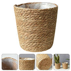 Beavorty Woven Flower Basket Hand Woven Straw Planter with Plastic Liner 8.66 Inch Indoor Decorative Plant Pot for Home Office Garden - size: 22X15CM
