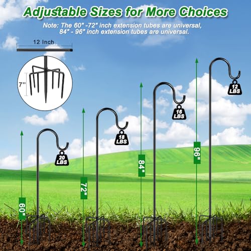 ANIDEER 84" Shepherds Hooks for Outdoor, Heavy Duty Bird Feeder Pole with 7 Prongs Base for Hanging Lantern, Hummingbird Feeder, Plant Baskets, Shepherds Hook for Bird Feeders for Outside, 1 Pack - size: 84 Inch, style: 1 Pack