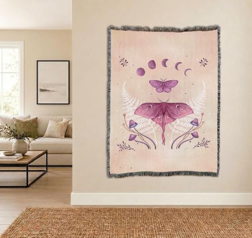 Pure Country Weavers Luna and Emerald Vintage Pink by Episodic Drawing - Gift Tapestry Throw Blanket Woven from Cotton - Made in The USA (72x54) - color: Luna and Emerald Vintage Pink, size: 72x54