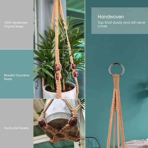 Macrame Plant Hanger for 5 to 10 Inch Plant Pots, Set of 2 Indoor Handmade 35 Inch Woven Rope Hanger Kits with Hooks and Wood Beads, Hanging Planter Basket Holder for Boho Home Decor (Brown, 2 Pack) - color: Brown, size: 35 Inch 2 Pack