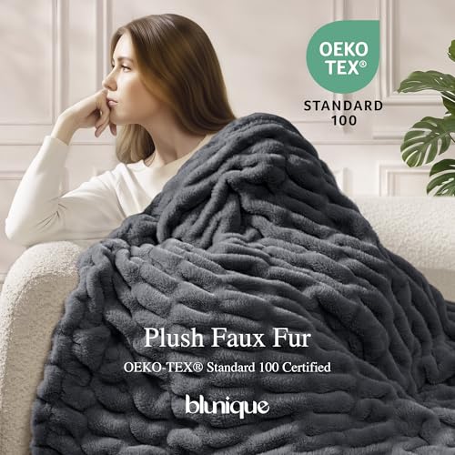Ultra Soft Cozy Faux Fur Throw Blanket, Fuzzy Plush Thick Bubble Blanket, Oversize Luxury Fluffy Blanket for Couch, Sofa, Bedroom, and Living Room,50x60 Inches,Double Sided Charcoal Gray - color: Double Sided-charcoal Gray, size: Throw