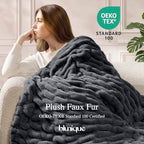 Ultra Soft Cozy Faux Fur Throw Blanket, Fuzzy Plush Thick Bubble Blanket, Oversize Luxury Fluffy Blanket for Couch, Sofa, Bedroom, and Living Room,50x60 Inches,Double Sided Charcoal Gray - color: Double Sided-charcoal Gray, size: Throw