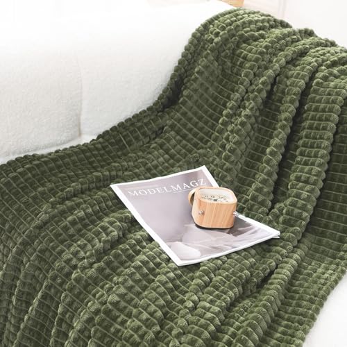 Puncuntex Flannel Fleece Throw Blanket Olive Green 50"×60" - color: Olive Green, size: 50"×60"