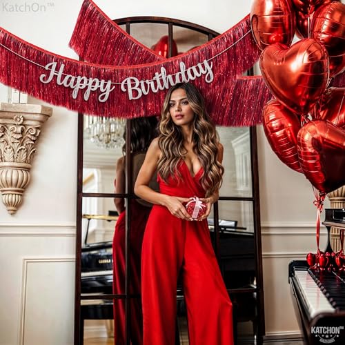 KatchOn, XtraLarge Red Fringe Banner - Pack of 2 | Ceiling Tinsel for Red Streamers Party Decorations | Streamers for Cherry Party Decorations, Bridal Shower Decor, Halloween, Christmas Decorations - color: Red