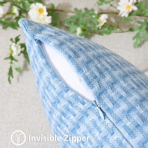 UGASA Outdoor Waterproof Pillow Covers Pack of 2 Weaving Texture Water Resistant Outside Decorative Pillow Cases for Patio Garden Porch Yard Bench Tent 18x18 Inch, Light Blue - color: Light Blue, size: 18" x 18" (Pack of 2)