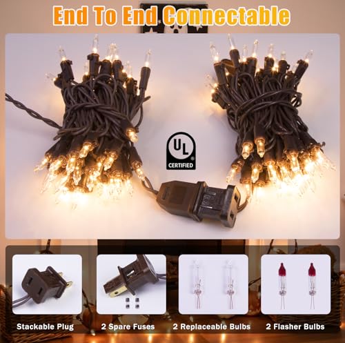 13FT 50-Count Clear Christmas String Lights Brown Wire, UL Certified Incandescent Bulb Mini Lights Plug in for Tree, Home, Patio, Indoor, Outdoor, Xmas, Garland Decor - color: Warm White,Brown Wire