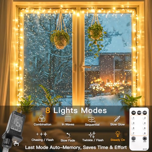 suddus 200 Led Connectable Christmas Lights Outdoor Waterproof, 66ft Fairy Lights Plug in with Remote, Warm White Christmas Tree Light Indoor for Bedroom, Dorm, Xmas Party, Porch, Patio, Garden Decor - color: Warm White, size: 200LED Connectable