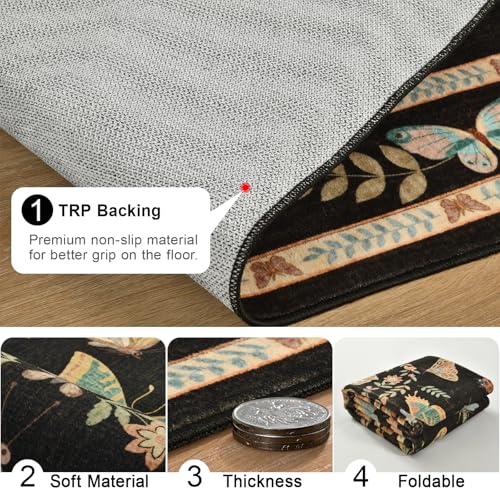 Unirea 3x5 Black Bedroom Entryway Kitchen Area Rug, Washable Non Slip Boho Insect Rug for Living Room, Bathroom, Home Office, Kids Room, Laundry Room, Soft Low Pile Insect Bug Rugs, Thin Carpet - color: Black, size: 3'x5'