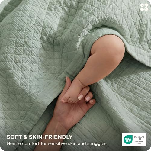 Bedsure 100% Cotton Muslin Blanket 8-Layer Queen, Breathable & Substantial Oeko TEX Gauze Bedding, PureWoven All-Season Moisture-Wicking Comfort, Softens After Wash, Sage Green, 90"x90" - color: Sage Green, size: Queen