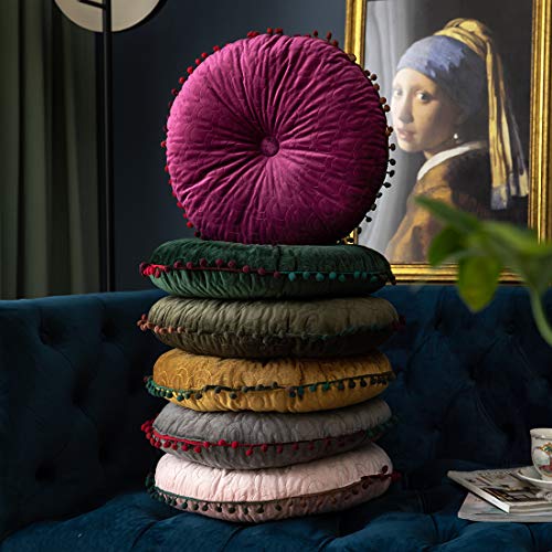 vctops Velvet Soft Round Chair Pads Cute Gradient Pom Pom Indoor Dining Chairs Cushion (Dark Green, Diameter 16") - color: Dark Green, style: Diameter 16 Inch