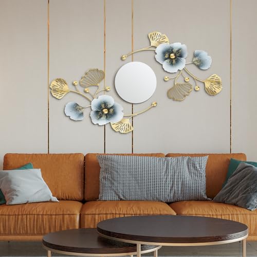Tandefio 3 Pcs Metal Decorative Wall Mirrors for Living Room Metal Ginkgo Leaf Mirror Modern Creative Wall Decor Art Hanging Decor Mirror for Entrance Bedroom Living Room(Vintage Gold,16.inches) - color: Vintage Gold