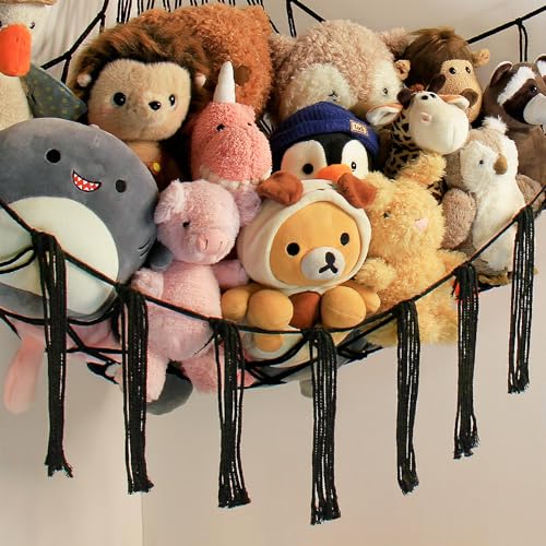 mirolam Stuffed Animal Storage Hammock Net - Toy Hammock Net for Stuffed Animals Corner - Hanging Stuff Animal Organizer Holder Large Organization Boys Room Decor - color: Black, size: XL Large(51L"*51H"*65"W)