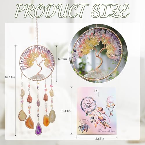 Agate Moon Dream Catchers with Crystal Color Gemstone Dream Catchers Natural Tree of Life Gem Agate Wall Hangings Room Garden Dreamcatchers Decor (Color) - color: Dusk