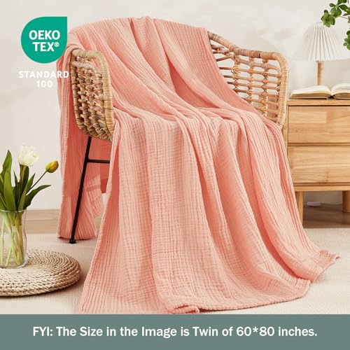 EMME Cotton Throw Blanket for Couch Soft Muslin Blankets 50"x60" Lightweight Breathable Blanket All Season Gauze Blanket, Pink - color: Pink, size: Throw (50" X 60")