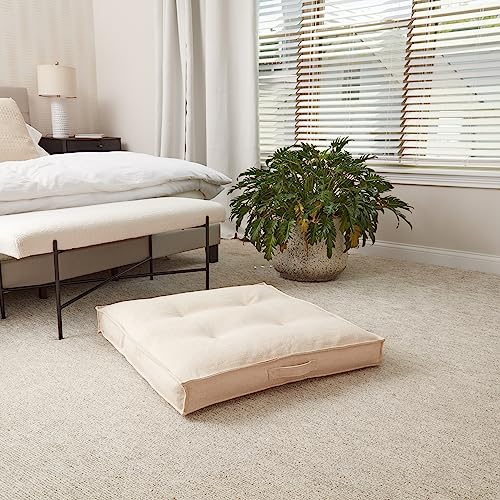 Square Tufted Floor Pillow with Removable Cover, Cream, Medium (32") - color: Cream, size: Medium (32")
