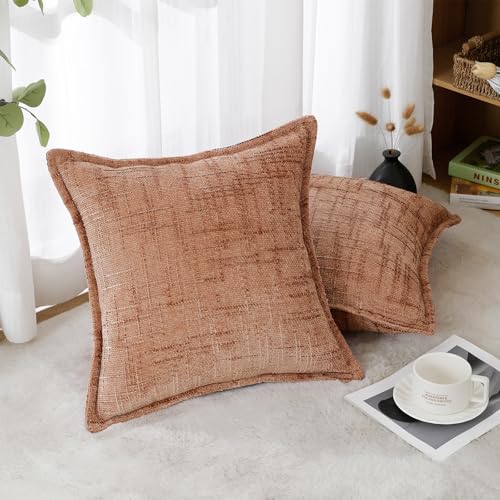 HPUK Fall Chenille Soft Throw Pillow Covers 18x18 Set of 2, Accent Cushion Covers for Living Room, Bedroom, Decorative Solid Color Pillow Covers for Couch, Sofa, Chair, Coral - color: Chenille-coral, size: 18" x 18" (Pack of 2)