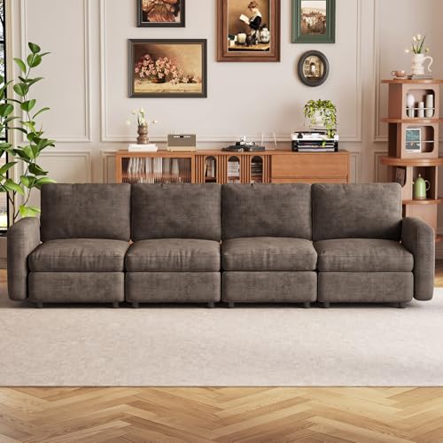 Guyii 4 Seats Sectional Sofa Modern 4 People Couch Deep Seat Soft Cushion Sofa Brown Living Room Sofa for Apartment Hotel Office Easy Assemble - color: Brown, size: 4 seater