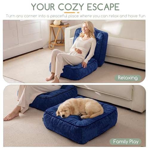 HIGOGOGO 6" Extra Thick Floor Pillow Cushion for Adults, Meditation Cushion Pillow with Handle, Lustrous Chenille Tufted, Square Floor Sitting for Tatami Living Room or Yoga, 22x22 Inch, 2Pack, Navy - color: Square Navy, size: 6" Thick(Pack of 2)