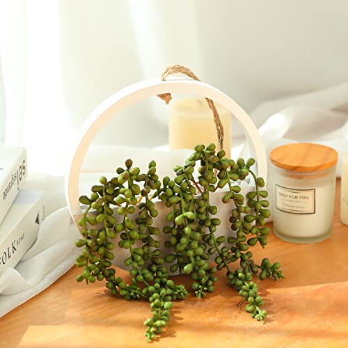 Artificial Hanging Plants Hanging Planter Fake Succulents Artificial String of Pearls with Pot and Lanyard for Home Office Wall Decoration - color: Green, size: 2 Pcs